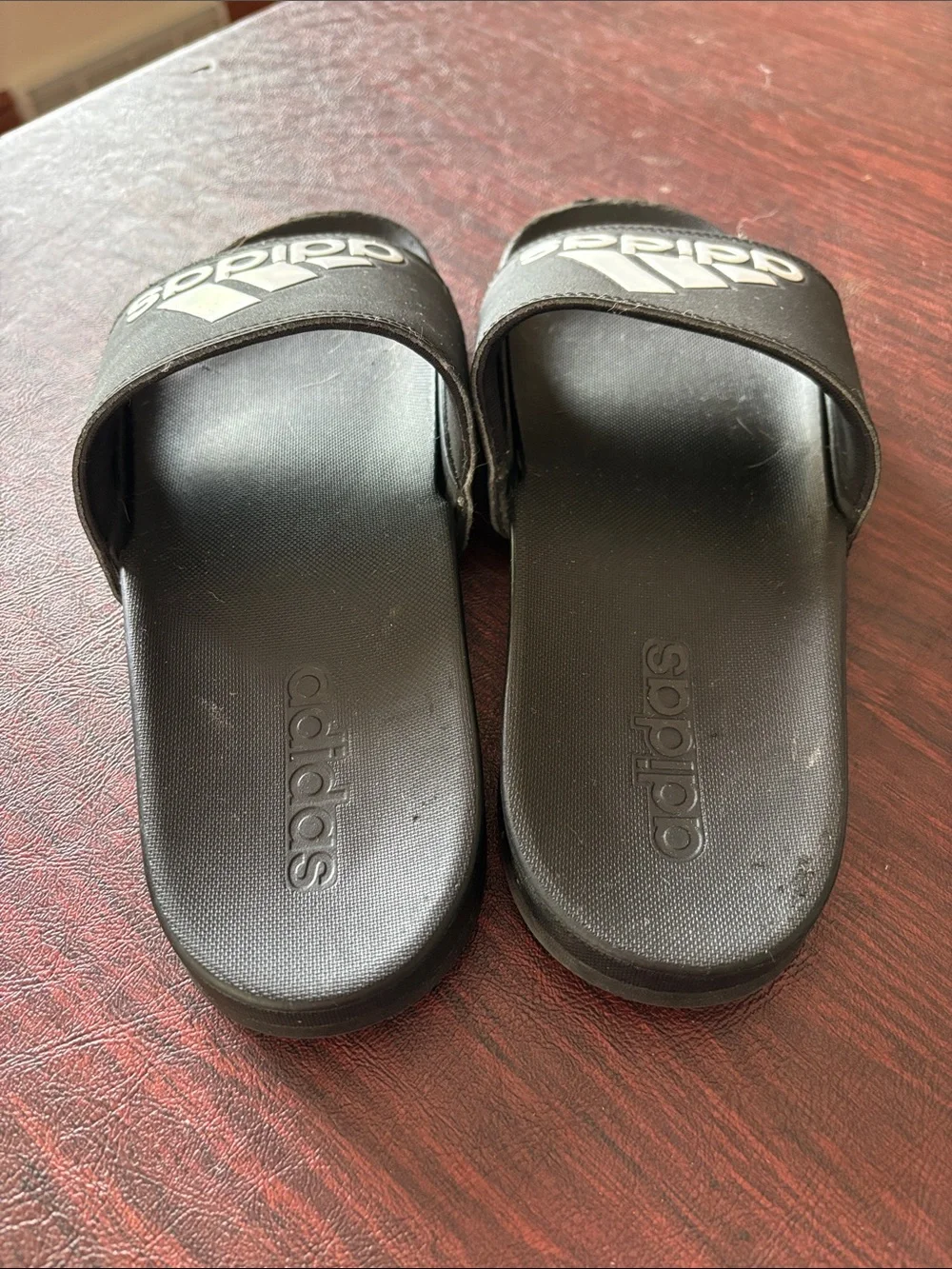 adidas Kids Black Slides with White Logo